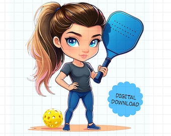 Pickleball Player PNG, Cute Pickleball Clipart, Digital Download, Sublimation Design for POD, Women's Pickleball. Printable Pickleball Art