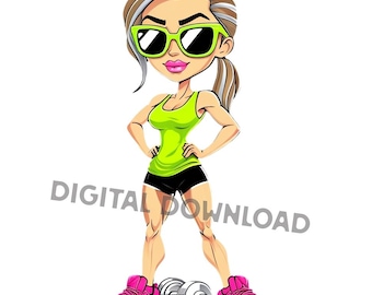 Strong Woman Fitness PNG, Workout Girl Clipart, Gym Digital Download, Female Fitness Graphic, Women's Weightlifting Art, Lady Bodybuilder