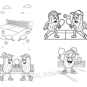 Pickleball Coloring Pages, Line Art PNGs, Minimalist Pickleball Clip Art, Instant Printables for Kids & Adults, Pickleball Bundle Wall Art