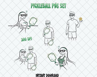 PNG-set Pickleball-koppels | Romantische pickleball-clipart | Pickleball Love-graphics | Ontwerpen voor singlesclubs en evenementen | Direct downloaden