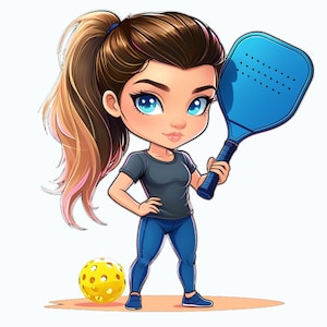 Pickleball Player PNG, Cute Pickleball Clipart, Digital Download, Sublimation Design for POD, Women&#39;s Pickleball. Printable Pickleball Art