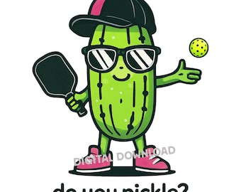 Pickleball PNG, Fun Pickle Character Playing Pickleball Clipart, Pickleball Sublimation Design for Shirts, Tumblers, Stickers & DIY Crafts