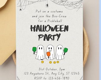 Invitación a fiesta de Halloween de Pickleball: Plantilla editable de Canva (descarga digital de 5 x 7 pulgadas)