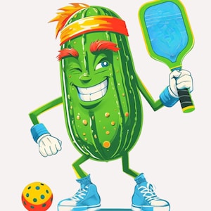 Pickle Playing Pickleball PNG, Funny Pickle Character Clipart, Digital Download, Sublimation Design for Pickleball Projects, Printable Art