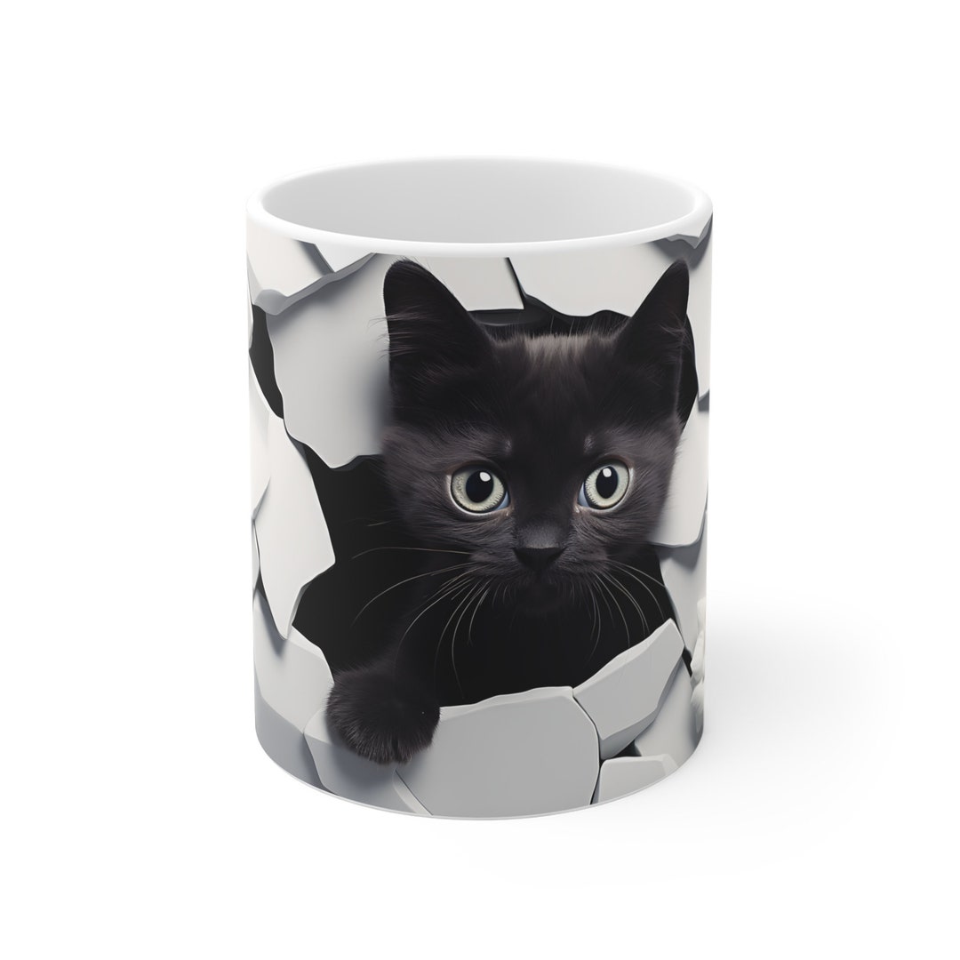 Personalized Black Cat Coffee Mug – Cute Cat Cup, Custom Name Mug, Black Cat Gift