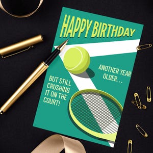 Tennis-Geburtstagskarte, digitaler Download für Tennisspieler, personalisierte Geburtstagskarte, sofortiger Download, druckbare JPEG für Tennis