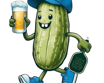 Pickleball and Beer PNG, Funny Pickle Character Digital Download, Pickleball Party Character, Printable PNG for Pickleball Players