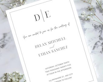 Minimalist Wedding Invitation Template | Modern Monogram Design | Canva Editable | Black & White Elegant Invite | Instant Download