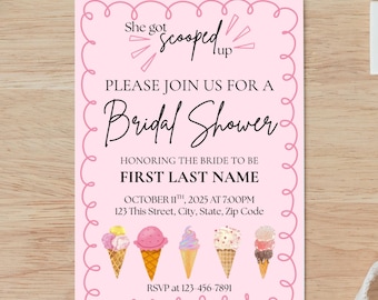 Ice Cream Bridal Shower Invitation Template | 5x7 Canva Editable Invite | Sweet Pastel Shower | Instant Download
