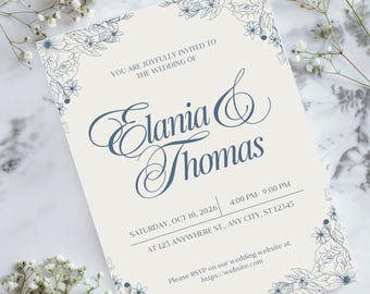 Dusty Blue Wedding Invitation Template | Editable Invitation | Modern Minimalist Canva Invite | Instant Download