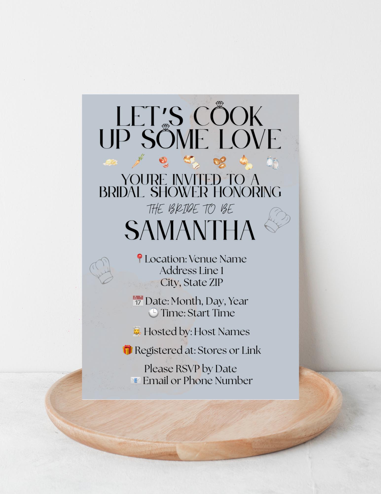 Cooking Themed Bridal Shower Invitation Template | Kitchen Shower Canva Invite | Editable Instant Download | Printable 5x7"