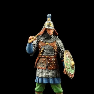 Tin soldier Collectible Mongolian Warrior with Axe, 1380 54 mm Golden Horde