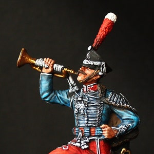 Tin soldier Collectible 54 mm Trumpeter of Hussar Regiment, 1812  Napoleonic Wars