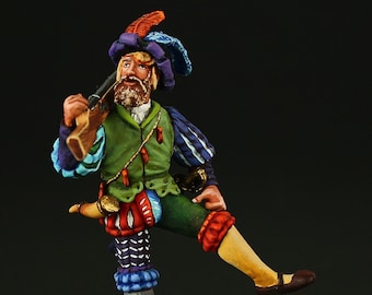 Soldado de plomo Landsknecht de colección con arcabuz, finales del s. XV. 54 mm Renacimiento, Landsknects, etc.