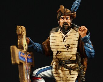 Soldado de plomo Landsknecht de colección con Santa Cruz, s. XVI. 54 mm Renacimiento, Landsknects, etc.