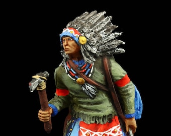 Tennsoldat Samlarfigur Hövding med Tomahawk 54 mm Amerikanska Urfolk