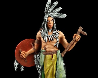 Tennsoldat Samlarfigur Slätterindian med sköld och tomahawk 54 mm Amerikanska Urfolk
