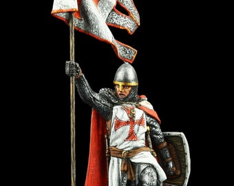 Tin soldier Museum (TOP) Templar Order Knight with flag, first half XIII c. 54 mm Medieval Age & Crusades