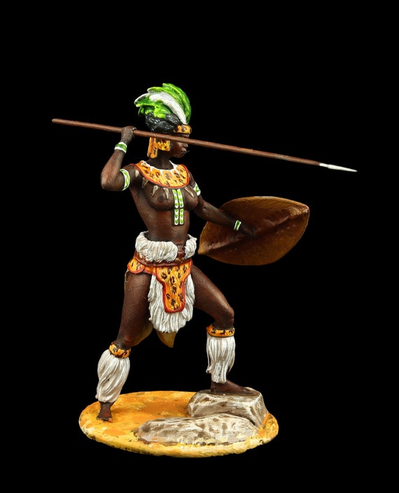 Soldat De Plomb 58 Mm - Guerriers Africains Avec Bouclier Et Lance, Guerre Zoulou