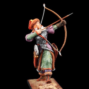 Soldado de plomo coleccionable Dama-Arquera Mongola 54 mm Horda Dorada