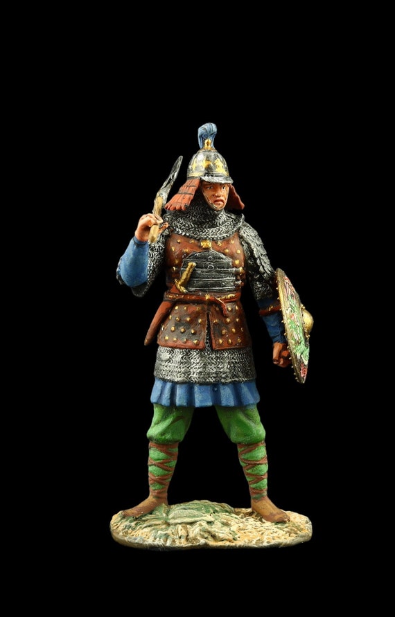 Tin Soldier Collectible Mongolian Warrior With Axe, 1380 54 Mm