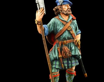 7 Soldats De Plomb écossais – Infanterie, 60mm (1/32), Signés Sous Le Socle
