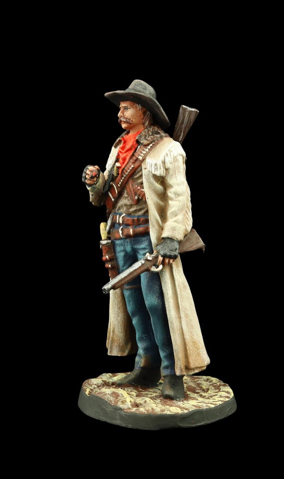Figurine Petit Soldat Trappeur Western Cowboy Elastolin En Plastique Peint, Vintage