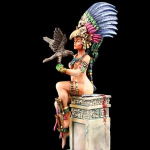 Tin soldier Collectible Aztec Priestess with Bird 75 mm Female Models