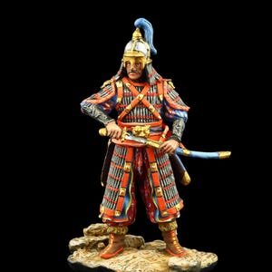 13世紀・モンゴル「ブフの戦士像」モンゴル伝統格闘技・宗教奉納儀式・彩色木彫 ブリキの兵隊博物館（上）モンゴル戦士、XIII c. 54 mm 極東