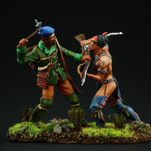 Tin soldier Collectible Northwest Passage fighting between a Rogers Rangers and an Abenaki French-Indian War, 1759 54 mm American Natives