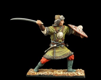 Tin soldier Collectible Mongolian Warrior, waving a Sword, XIII c. 54 mm Mongolian Empire