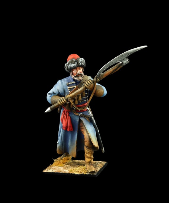 Soldat De Plomb Russe - Cosaque Rouge Avec Porte-bannière - Figurine Peinte