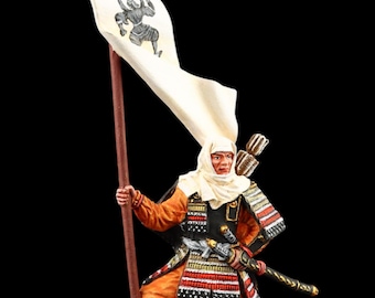 Soldado de plomo coleccionable, monje guerrero japonés con estandarte, 1185 54 mm, Japón medieval, samurái, ashigaru, etc.