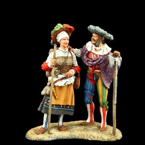 Tin soldier Collectible Marktfrau with Landsknecht 54 mm Renaissance, Landsknects etc.