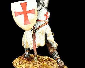 Chevalier Templier 75mm – Figurine étain Peinte à La Main – Niveau Art – Medieval Forge