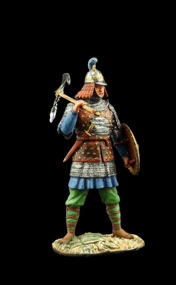 Tin Soldier Collectible Mongolian Warrior With Axe, 1380 54 Mm