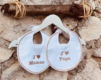 Bavoir Naissance J'aime Maman et J'aime Papa