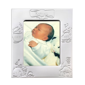 Personalized silver metal birth frame image 2