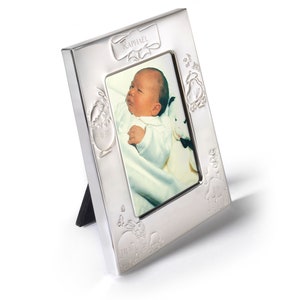 Personalized silver metal birth frame image 3