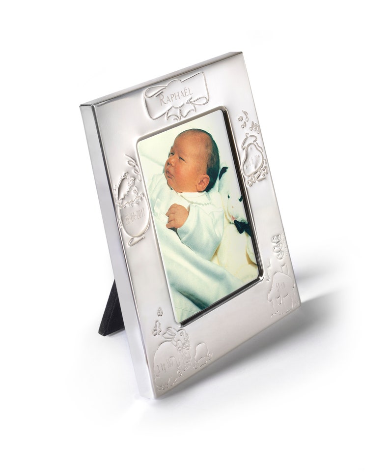 Personalized silver metal birth frame image 3