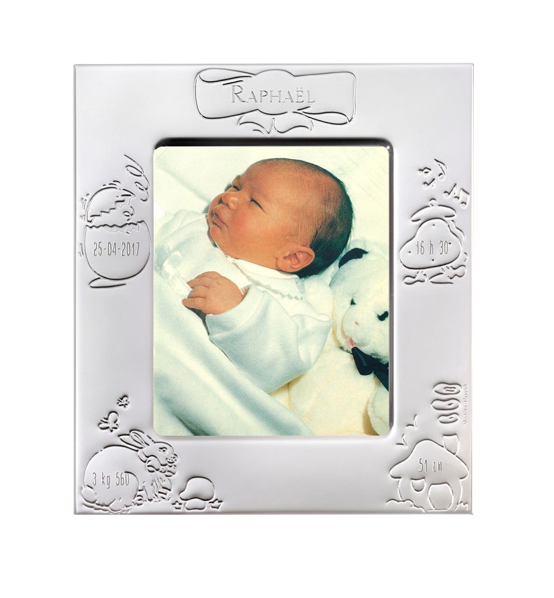 Personalized silver metal birth frame image 2