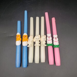 Vintage Easter Taper Candles Set Chick Bunny Pastel Holiday Decor