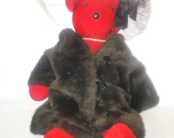 Vintage 1979 Lauren Bearcall North American Bear Co. Red Teddy Bear, with hat