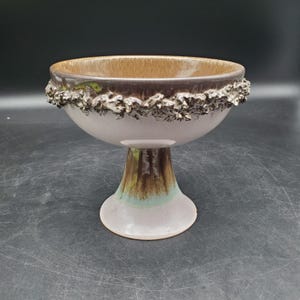 Vintage GLIT HF Iceland Lava Pottery Pedestal Bowl Handmade Reykjavik Islandia