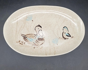 Piatto da portata ovale vintage Red Wing Pottery Bob White Quail #126, stile metà secolo