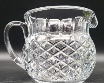Jarra de crema de cristal tallado vintage con diseño de diamante, cristal transparente de 5 pulgadas.