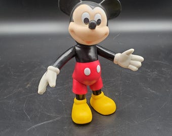 Vintage 6" Mickey Mouse Articulated Figure Heavy Plastic Disney Toy