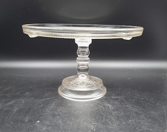 Vintage Etched Glass Cake Stand Pedestal 10” Plate Dessert Display