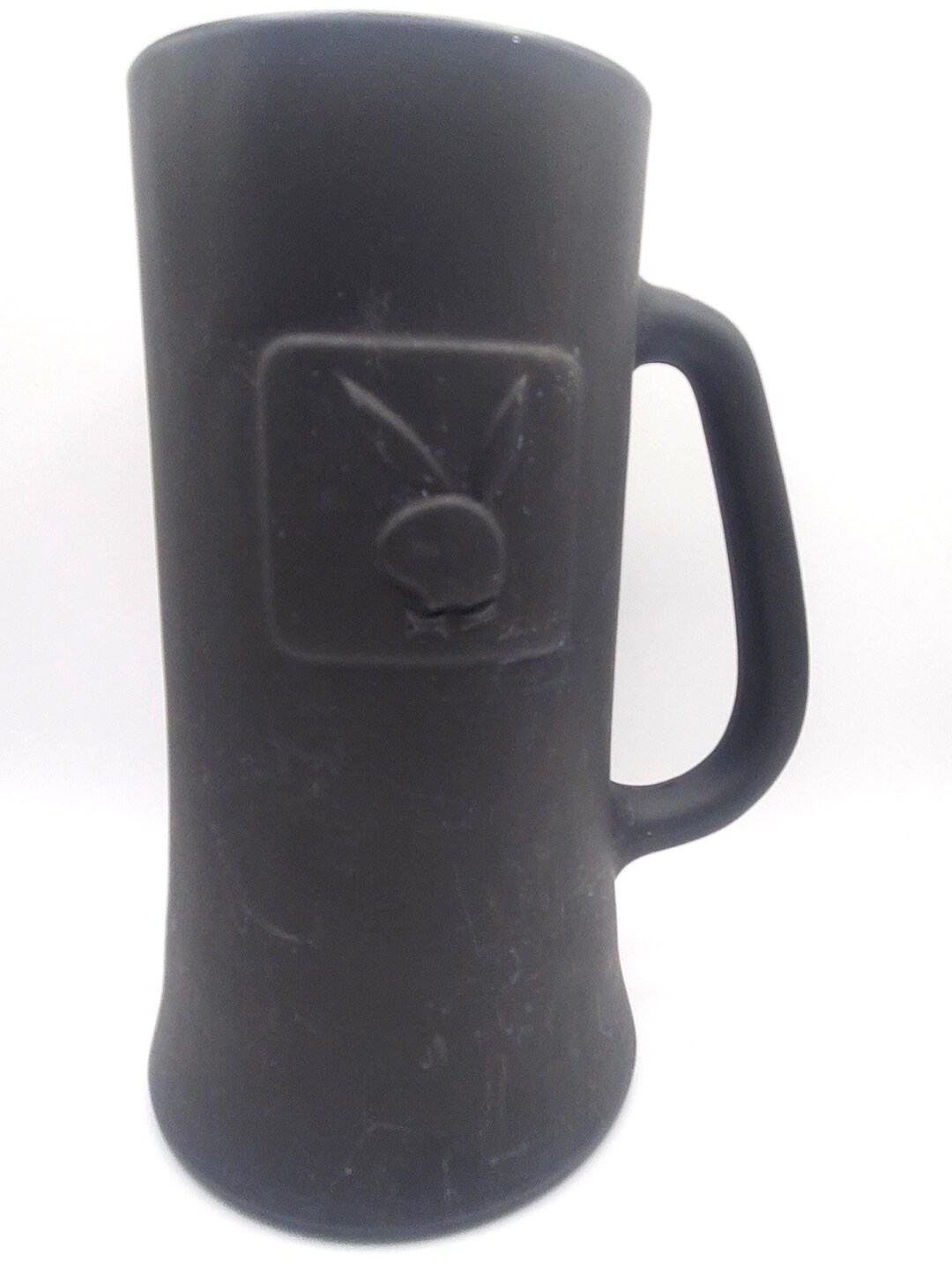 Vintage Playboy Beer Stein | Matte Black Embossed Bunny, Logo Sticker ...