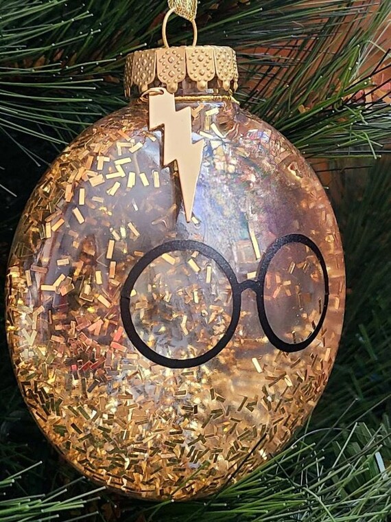 8 Glass Ball Christmas Ornaments Harry Potter Glasses Gryffindor Deathly  Hallows